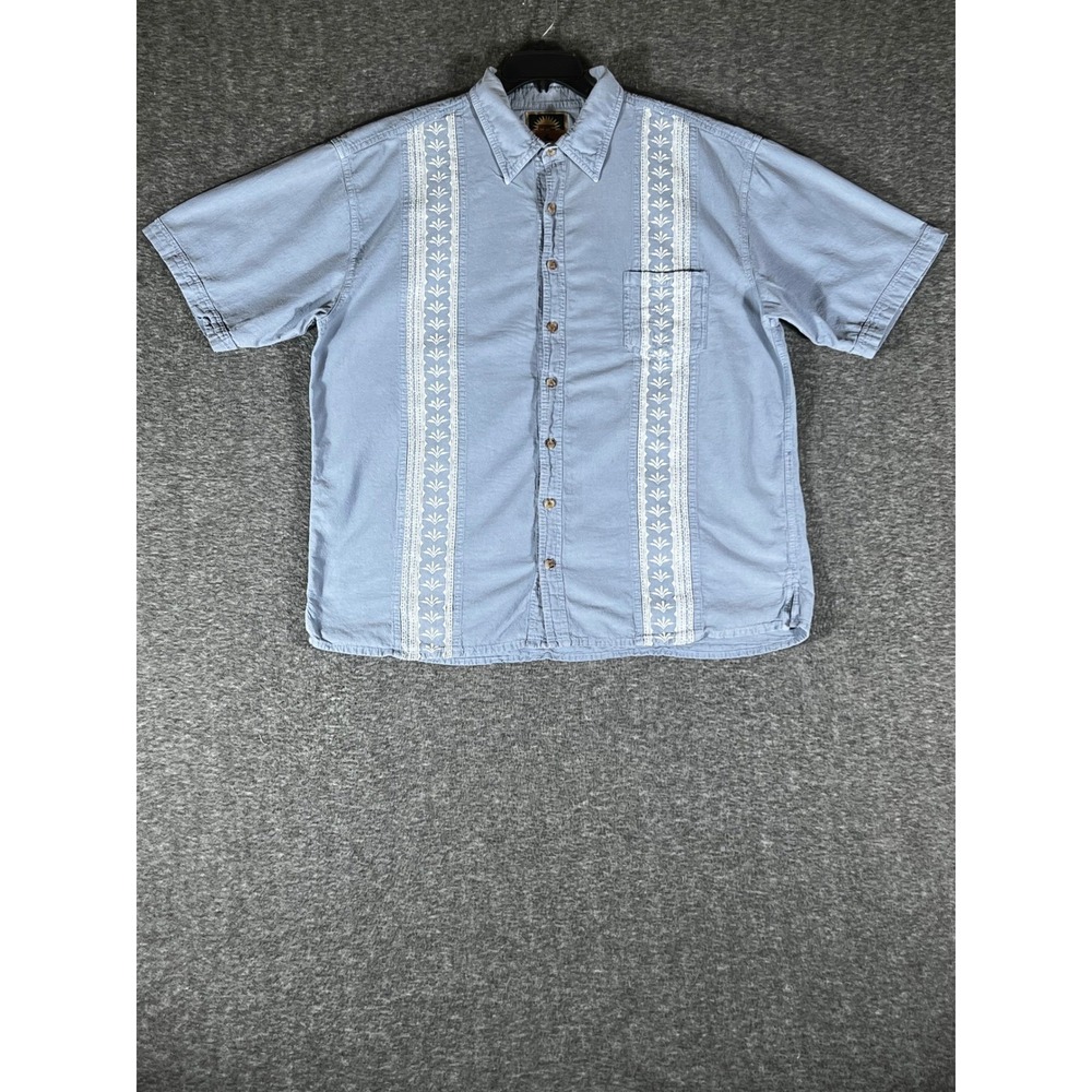 Farthest Point Casuals Mens XXL Blue Embroidered Peruvian Cotton Button Up Shirt - Picture 1 of 8